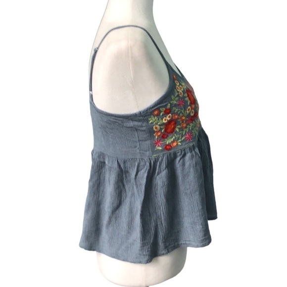 Sim & Sam Floral Embroidered Flowy Dusty Blue Boho Tank Top Size Medium - Picture 3 of 9